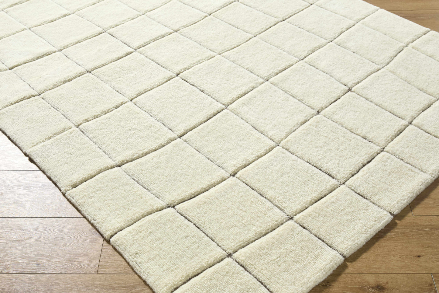 Ivory Check Washable Wool Blend Area Rug - Boutique Rugs