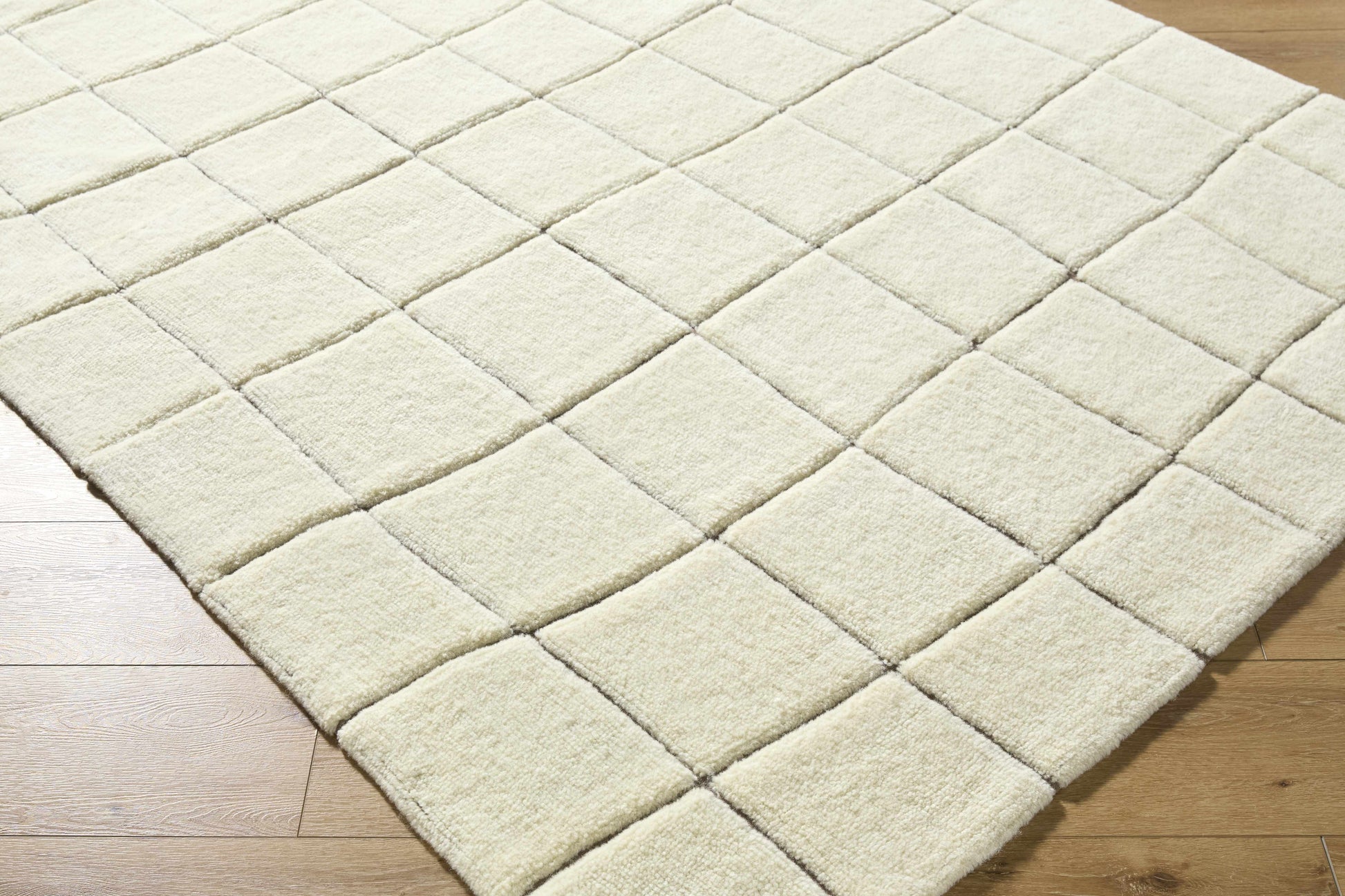 Ivory Check Washable Wool Blend Area Rug - Boutique Rugs