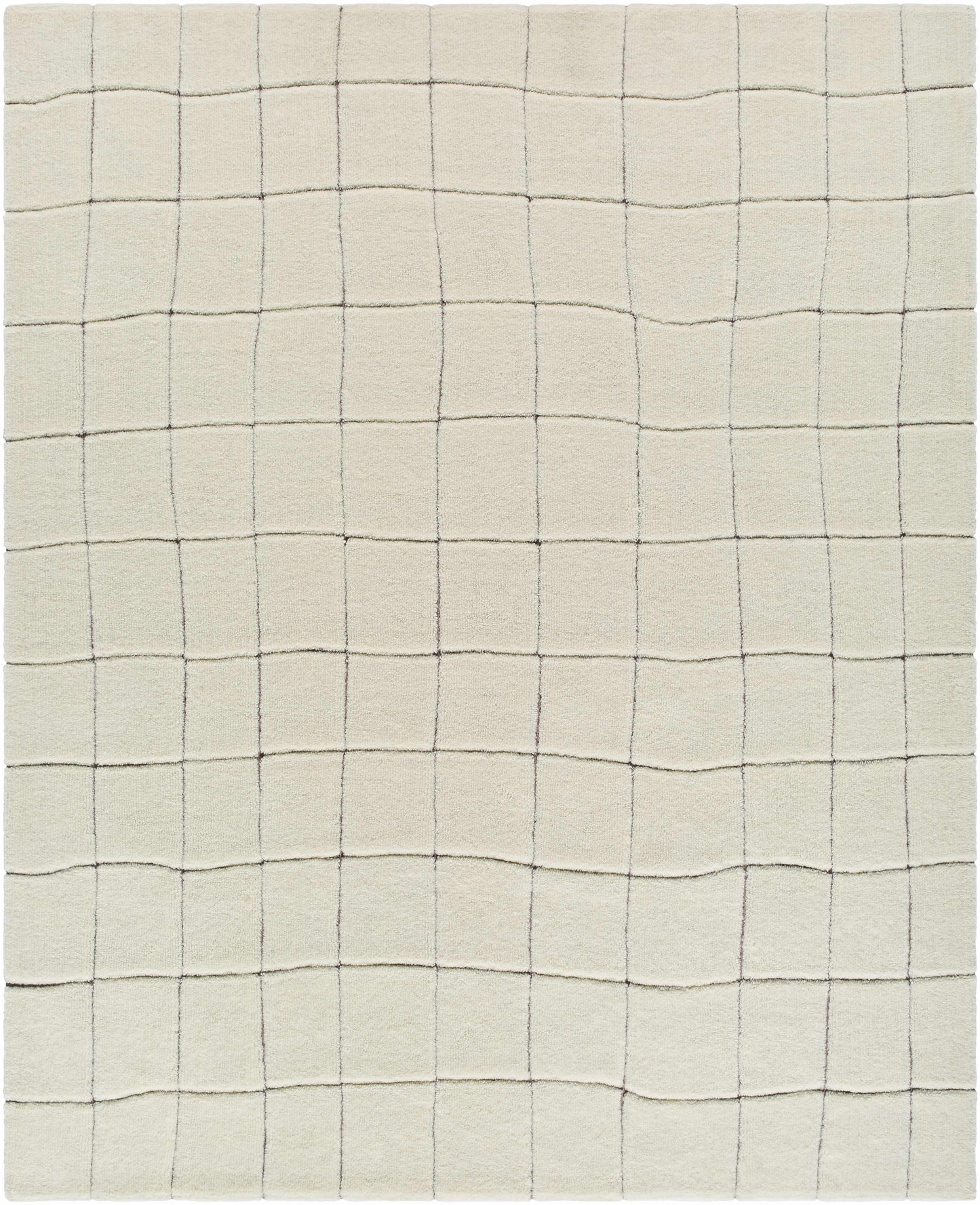 Ivory Check Washable Wool Blend Area Rug - 8’ x 10’ Rectangle - Boutique Rugs