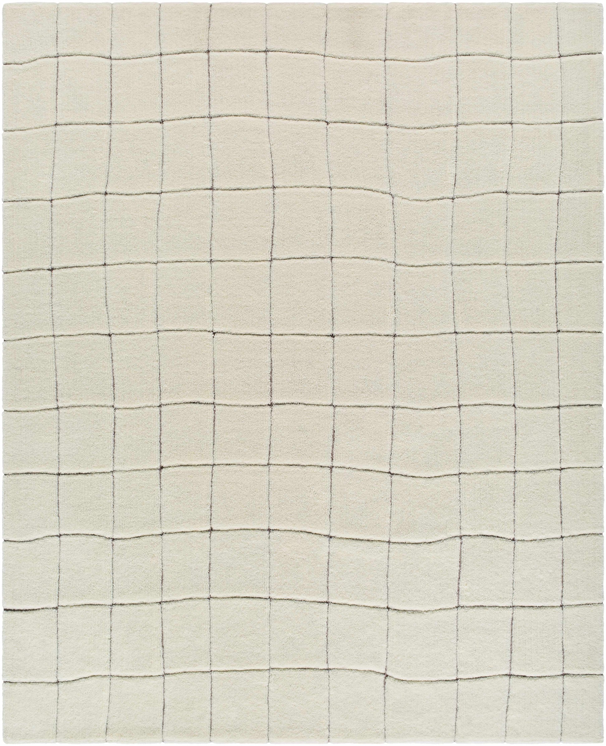 Ivory Check Washable Wool Blend Area Rug - 8’ x 10’ Rectangle - Boutique Rugs