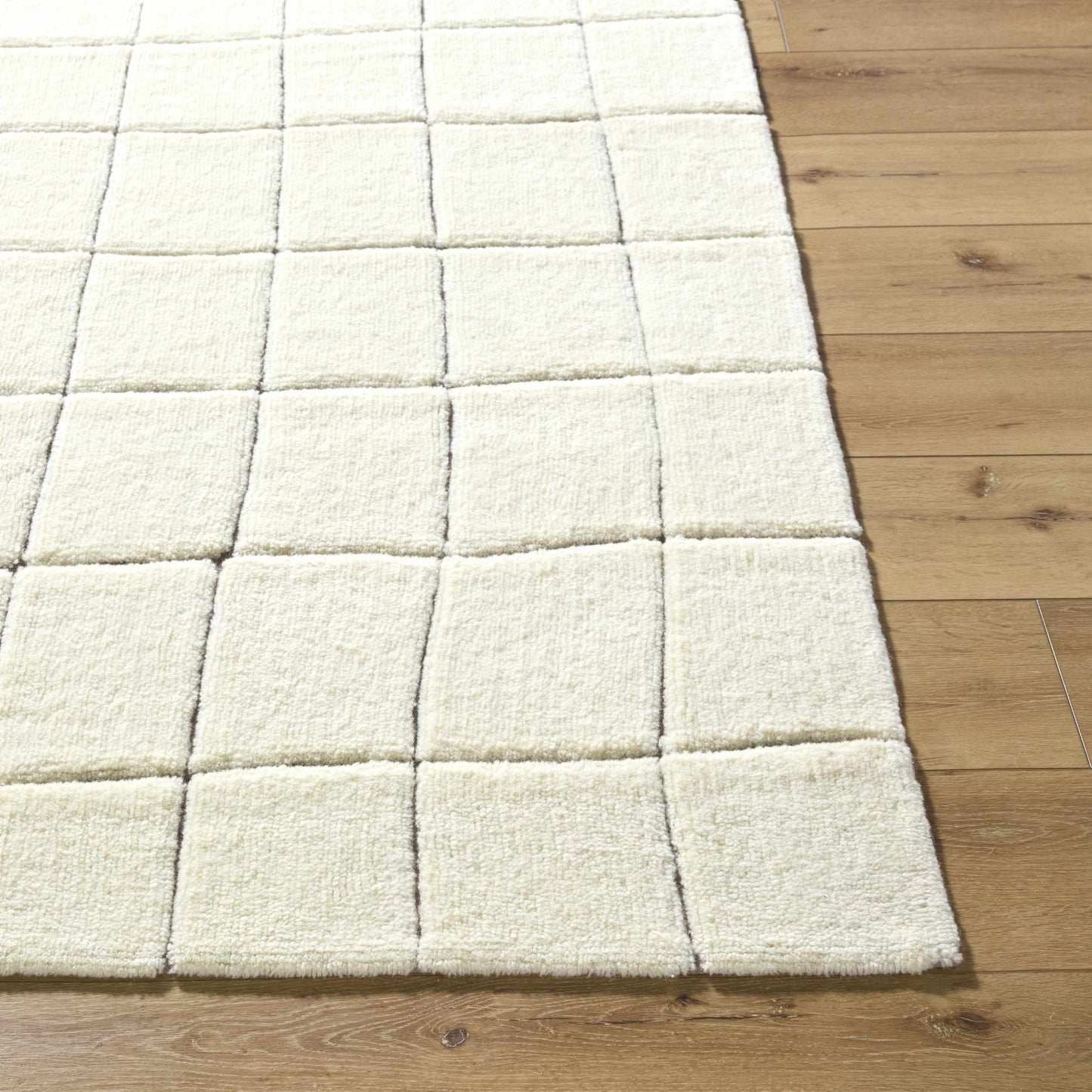 Ivory Check Washable Wool Blend Area Rug - Boutique Rugs