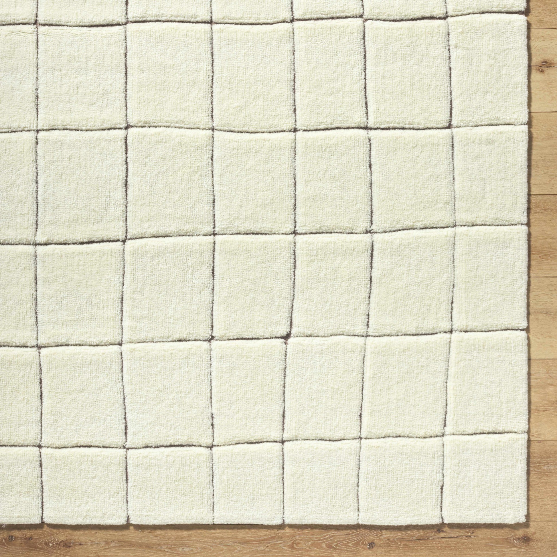 Ivory Check Washable Wool Blend Area Rug - Boutique Rugs