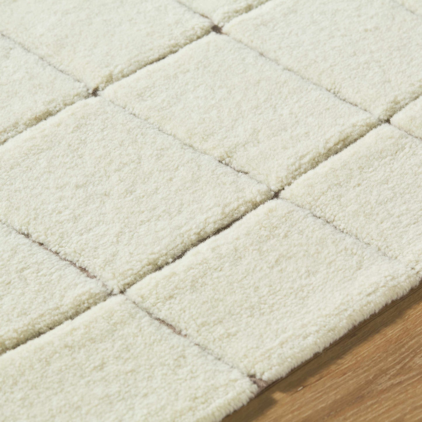 Ivory Check Washable Wool Blend Area Rug - 2’ x 3’ Rectangle - Boutique Rugs