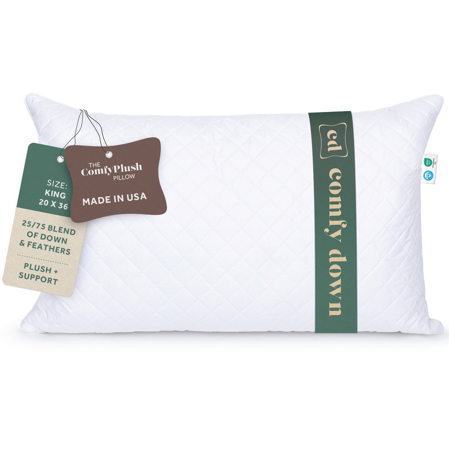 ComfyPlush Supportive Bed Pillow, Premium Down and Feather Fill