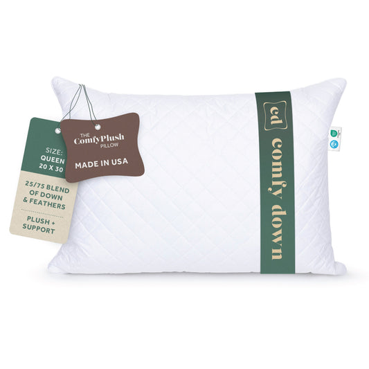 ComfyPlush Supportive Bed Pillow, Premium Down and Feather Fill