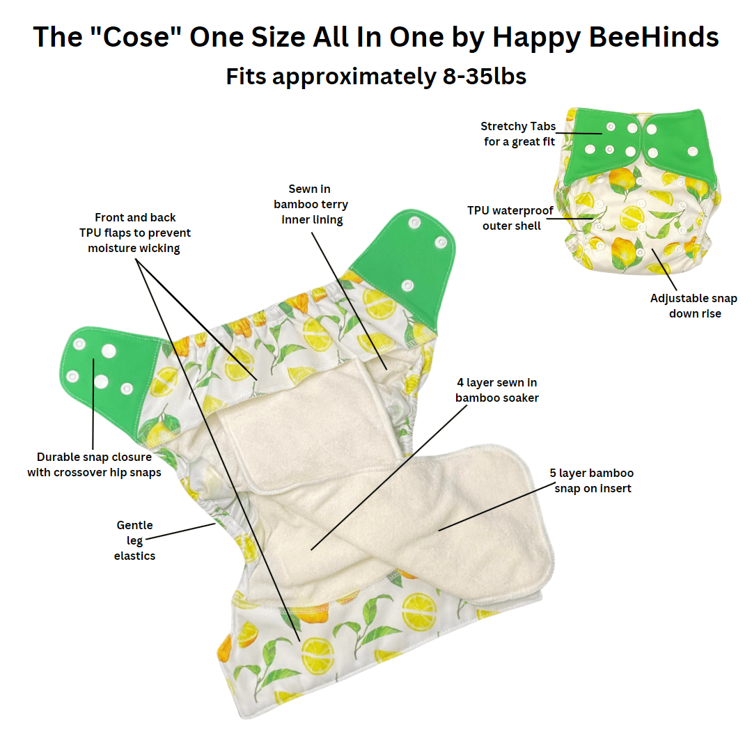 El mono todo en uno de talla única "Cose" de Happy BeeHinds