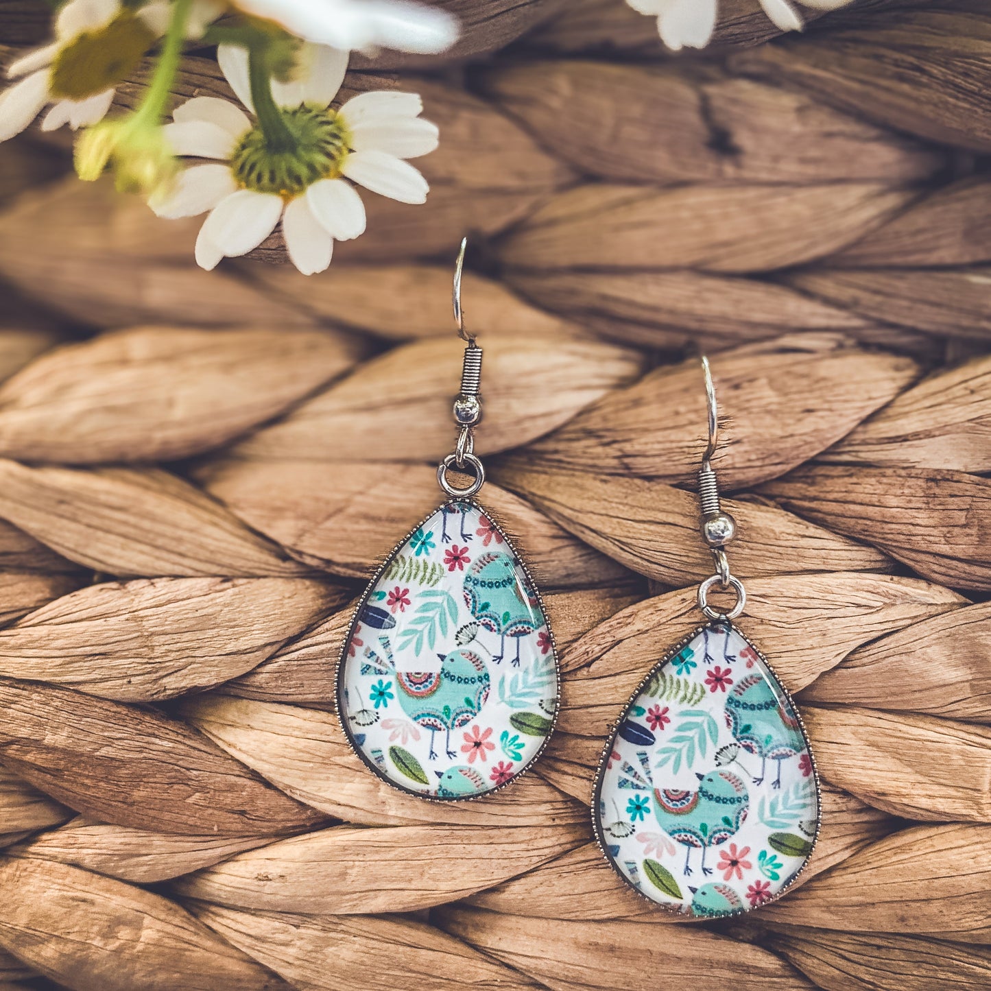 Beautiful Glass Like Folk Bird Earrings