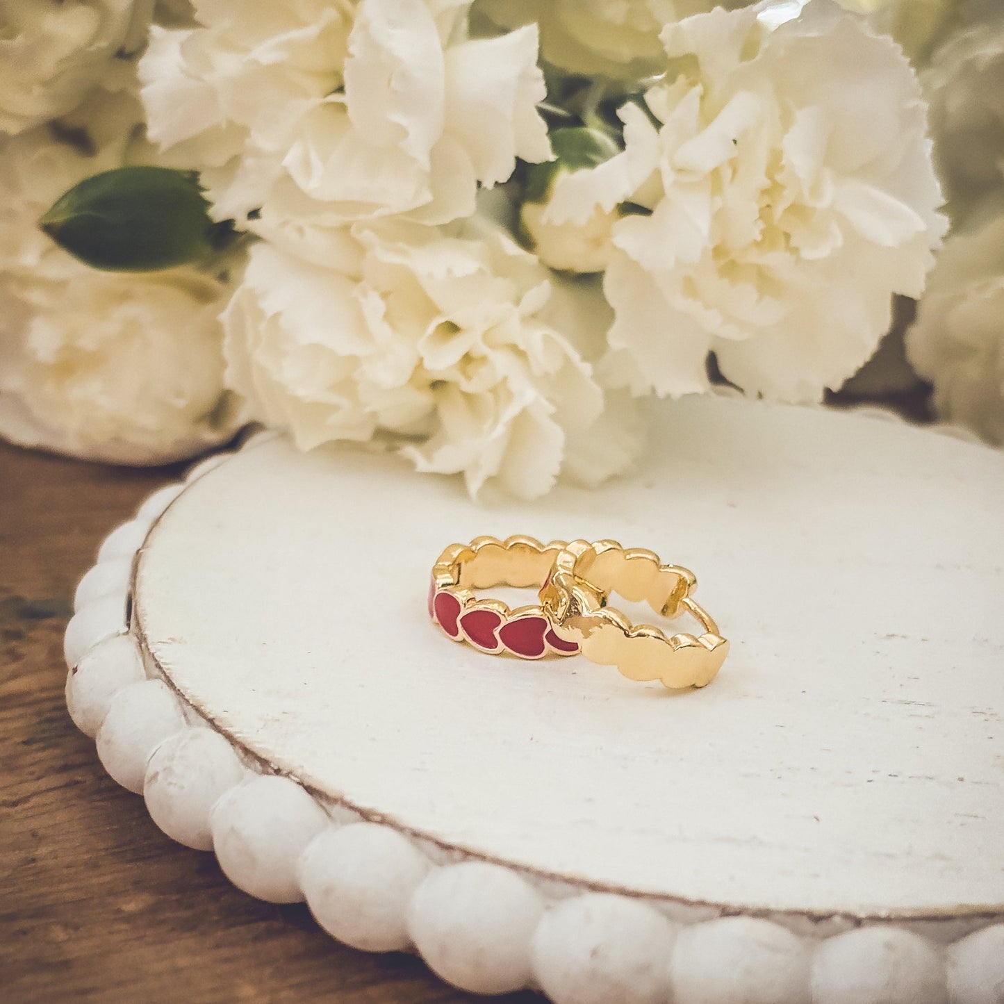 Adorable Gold and Red Heart Huggies