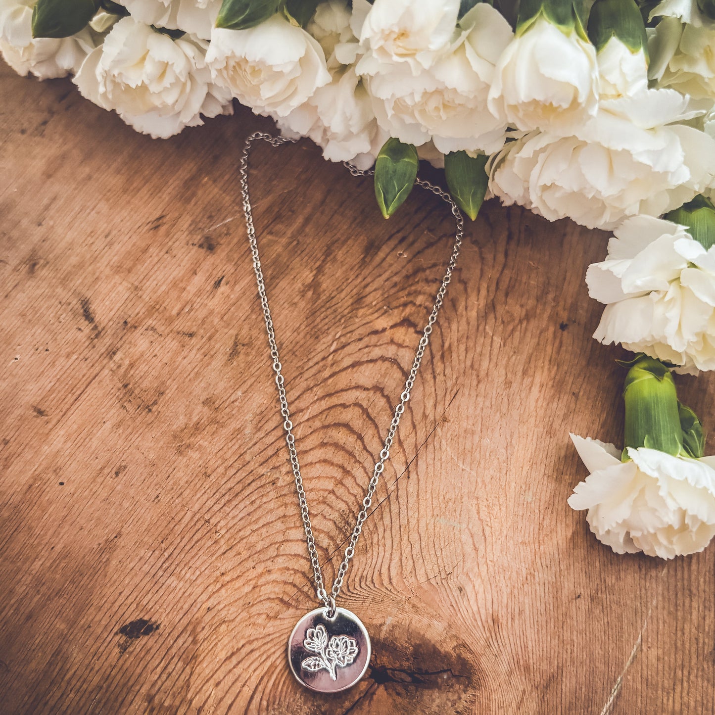 Beautiful Engraved Floral Disc Necklace-Gold or Silver