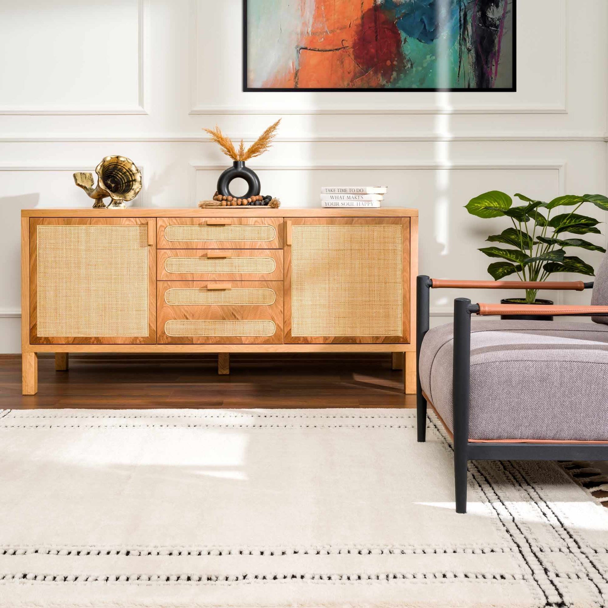 Ryuu Black & White Area Rug - 5’3’’ x 7’ Rectangle - Boutique Rugs