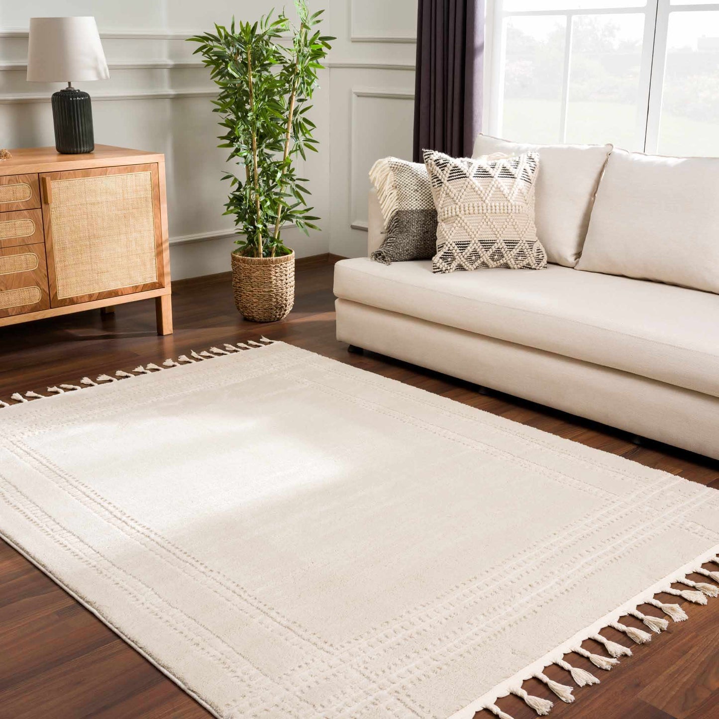 Ryuu Ivory Carved Area Rug - 5’3’’ x 7’ Rectangle - Boutique Rugs