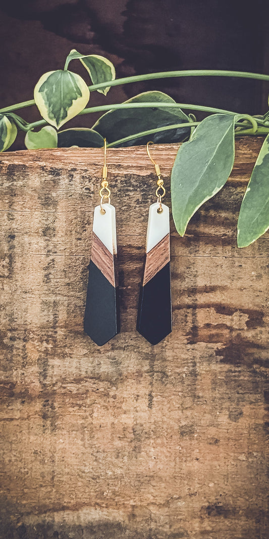 Belles boucles d'oreilles en bois et résine