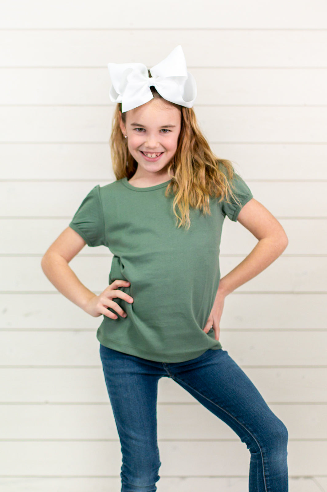 Short Sleeve Shirts - NEW COLORS! - Girl’s Short Sleeve Puff Shirt / Army Green / 12M - ARB Blanks