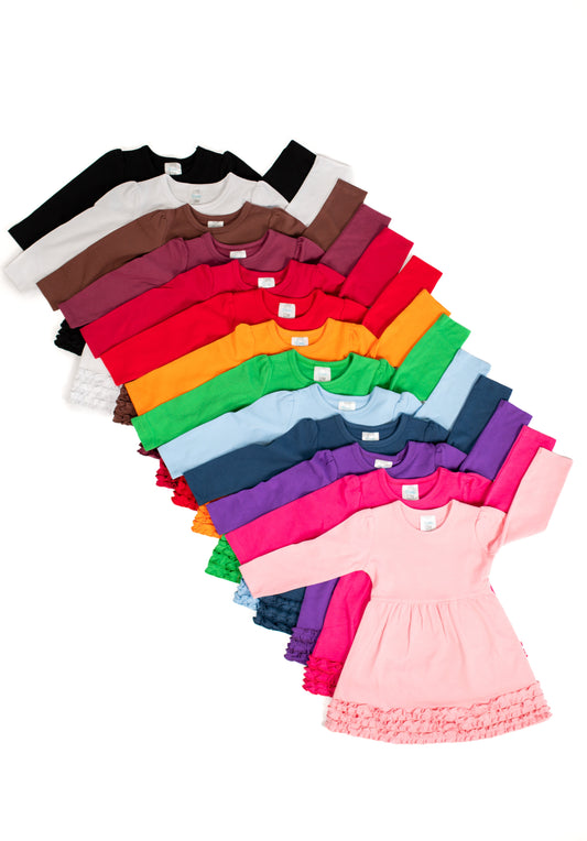 Girl’s Long Sleeve Ruffle Empire Waist Dress (Youth) - ARB Blanks