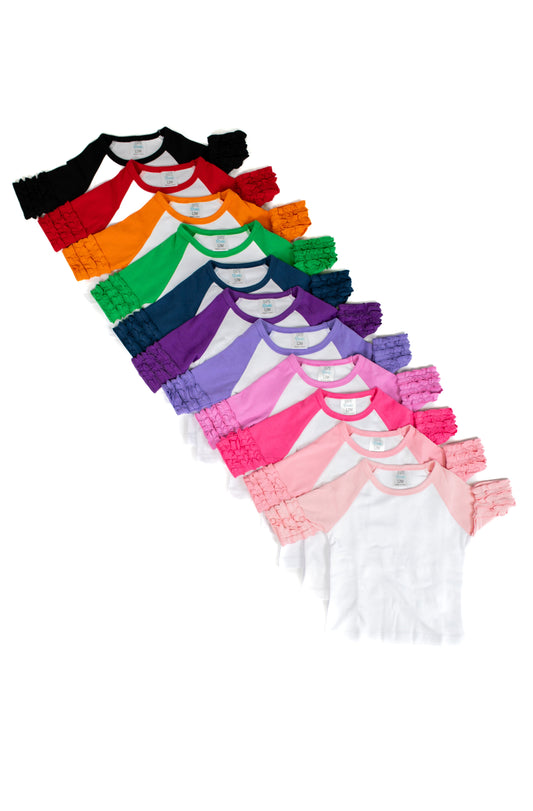 Girl’s Solid Triple Ruffle Raglans - ARB Blanks