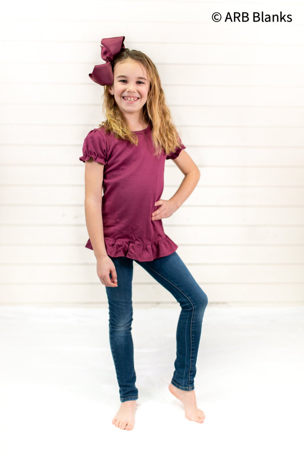 Girl’s Short Sleeve Ruffle Shirt (Youth) - Maroon / 6 - ARB Blanks