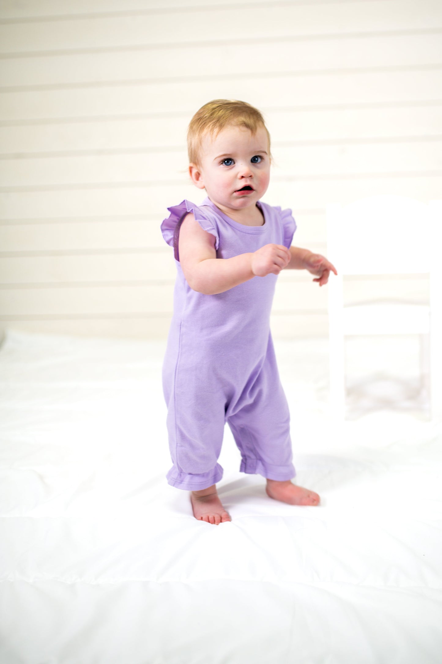 Girl’s Angel Sleeve Rompers - Lilac / 3-6 Month - ARB Blanks