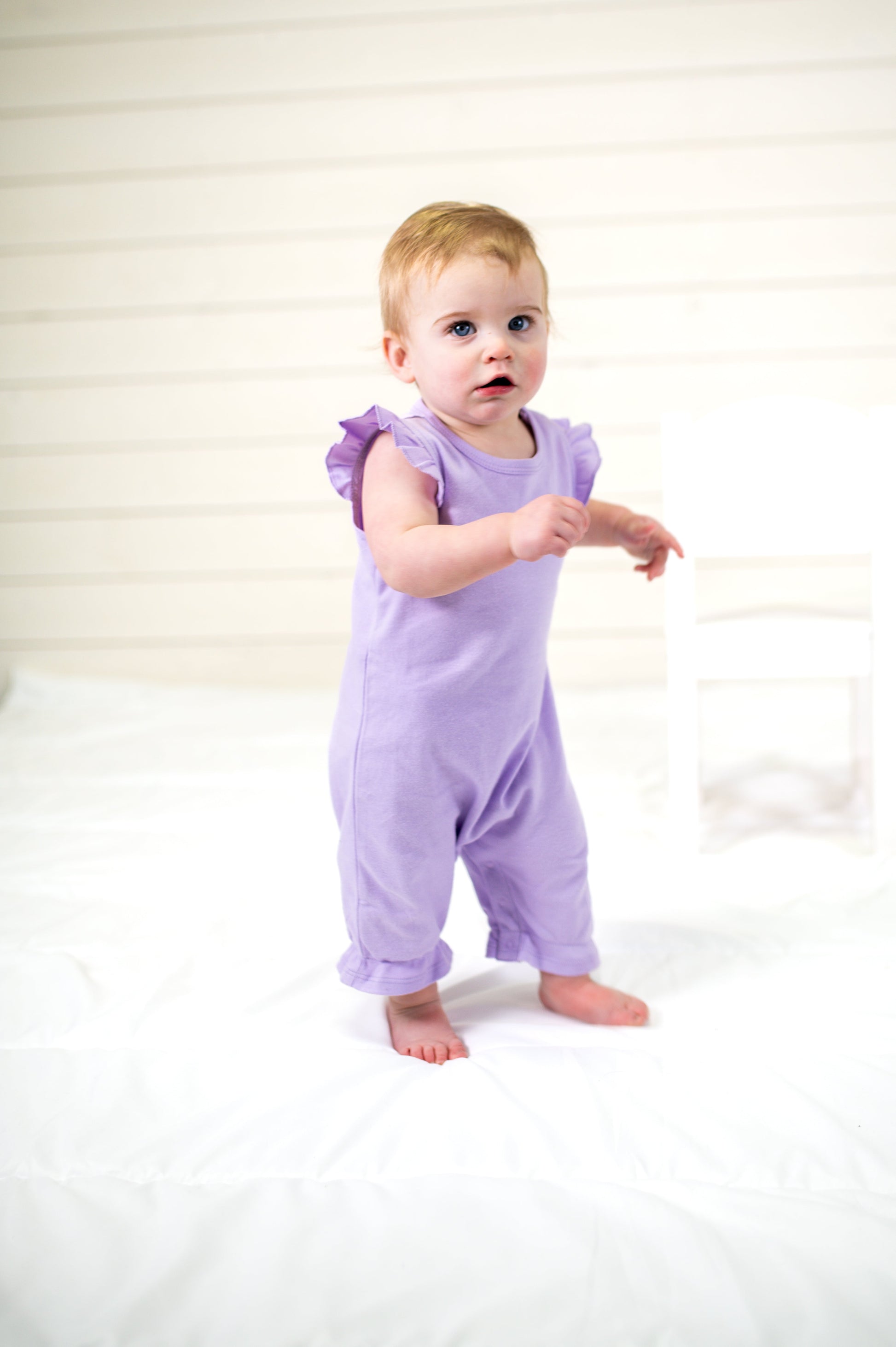 Girl’s Angel Sleeve Rompers - Lilac / 3-6 Month - ARB Blanks