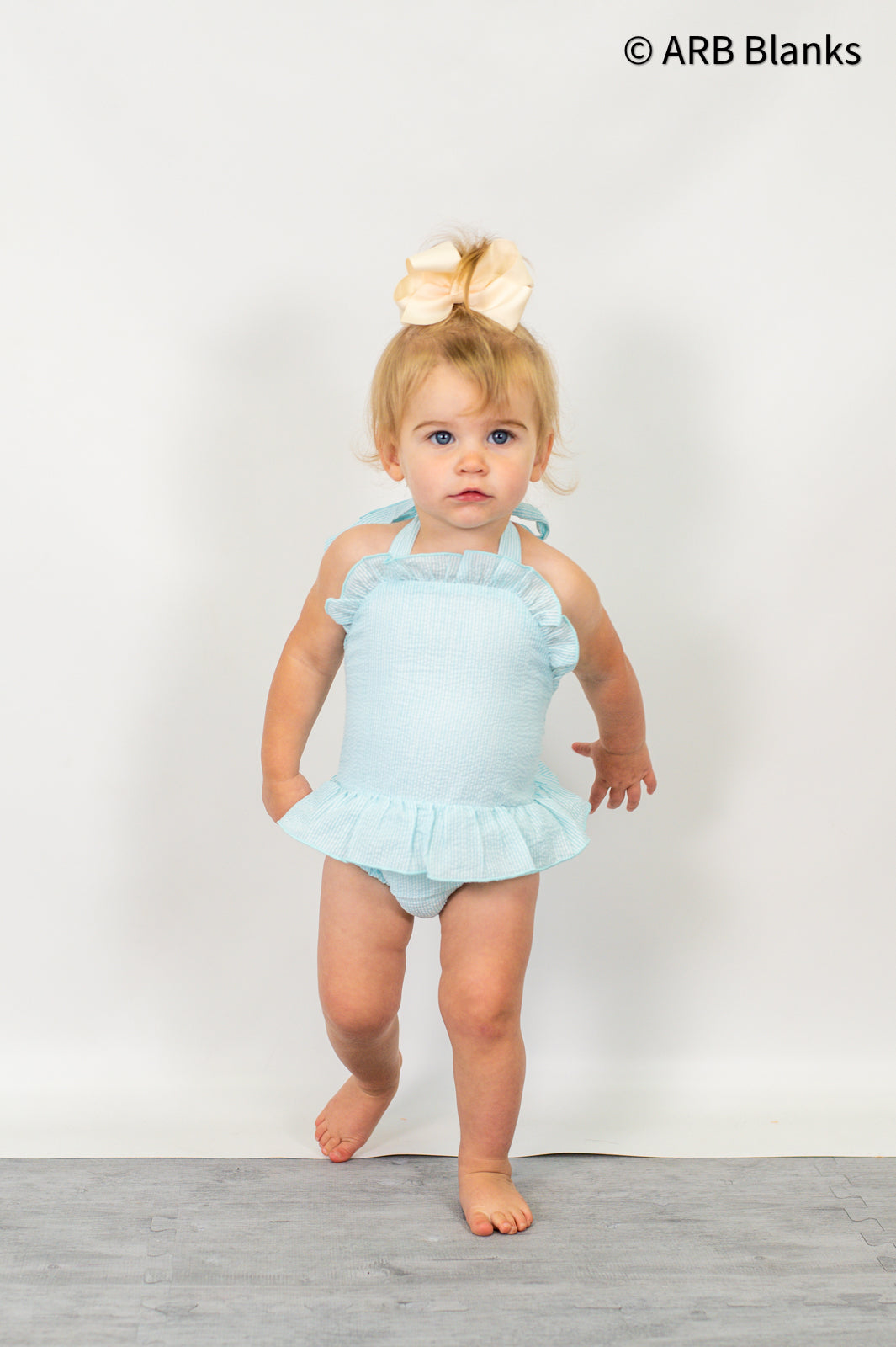 Seersucker Swim Suits - Girl’s One Piece / Aqua / 12M - ARB Blanks