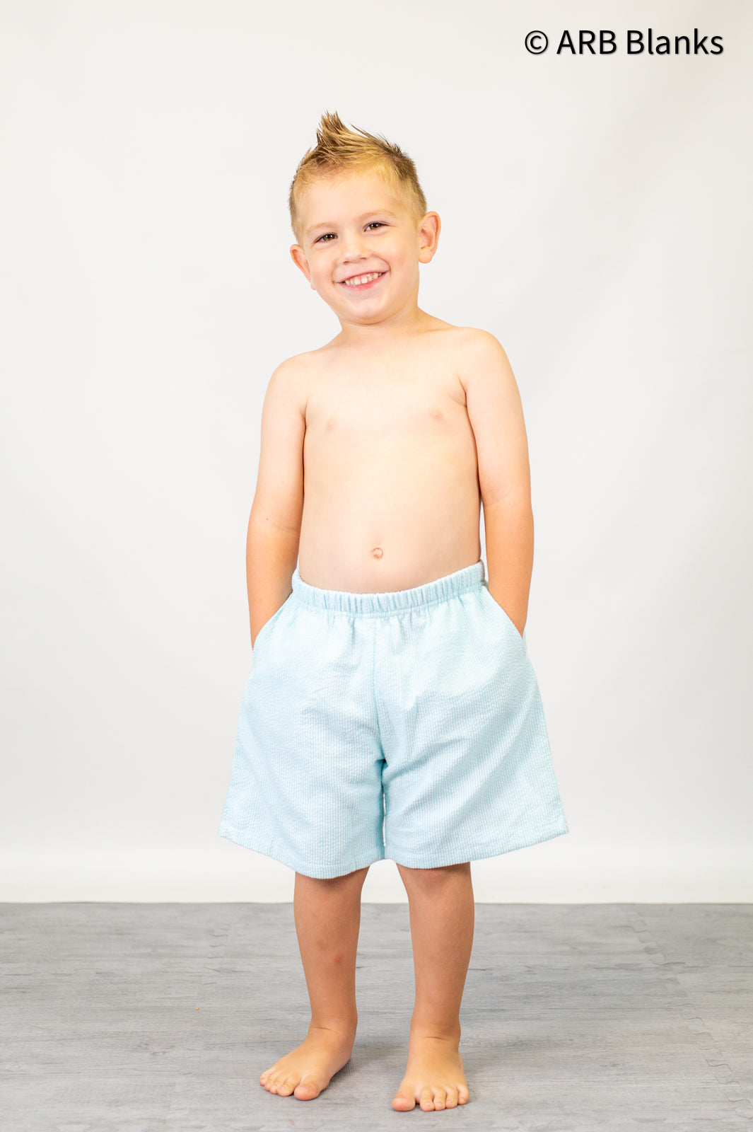 Seersucker Swim Suits - Boy’s Trunks / Aqua / 12M - ARB Blanks