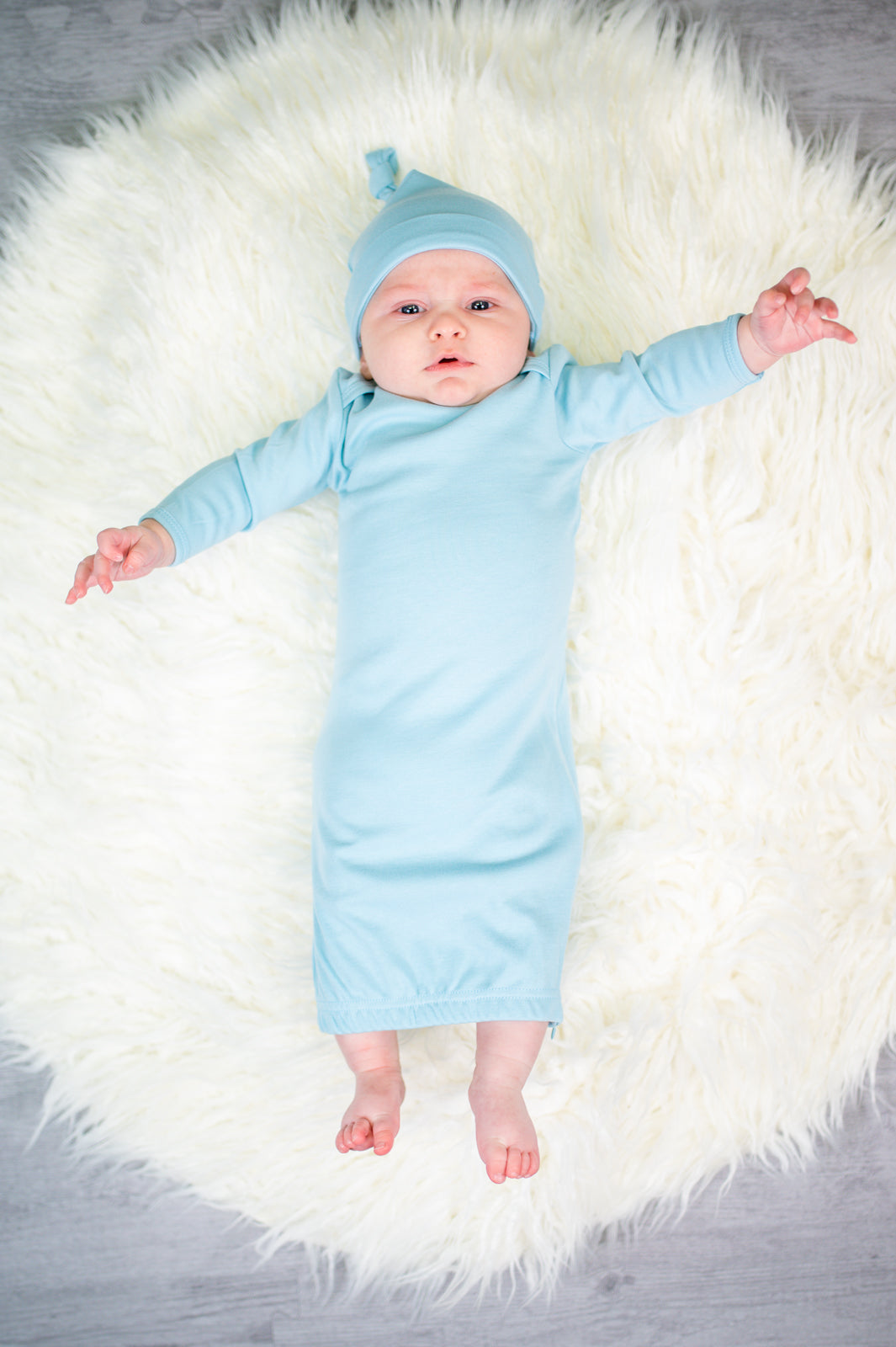 Unisex Long Sleeve Baby Gown - 0-3 Month / Baby Blue - ARB Blanks