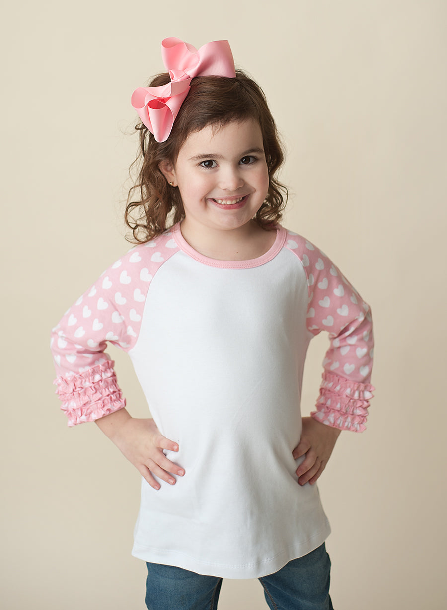 Valentine’s Raglans - Bubble Gum Pink Heart / 12M - ARB Blanks