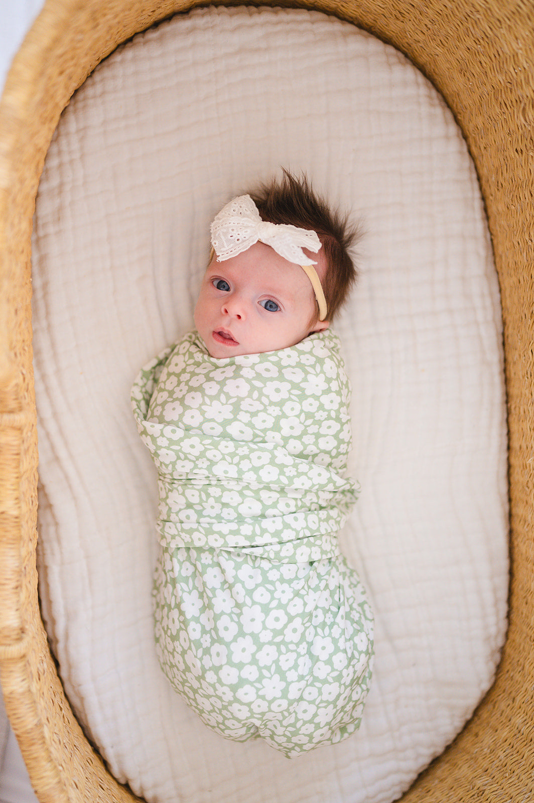 Bamboo Stretch Swaddle - Sage Ditsy Floral - Harp Angel Boutique