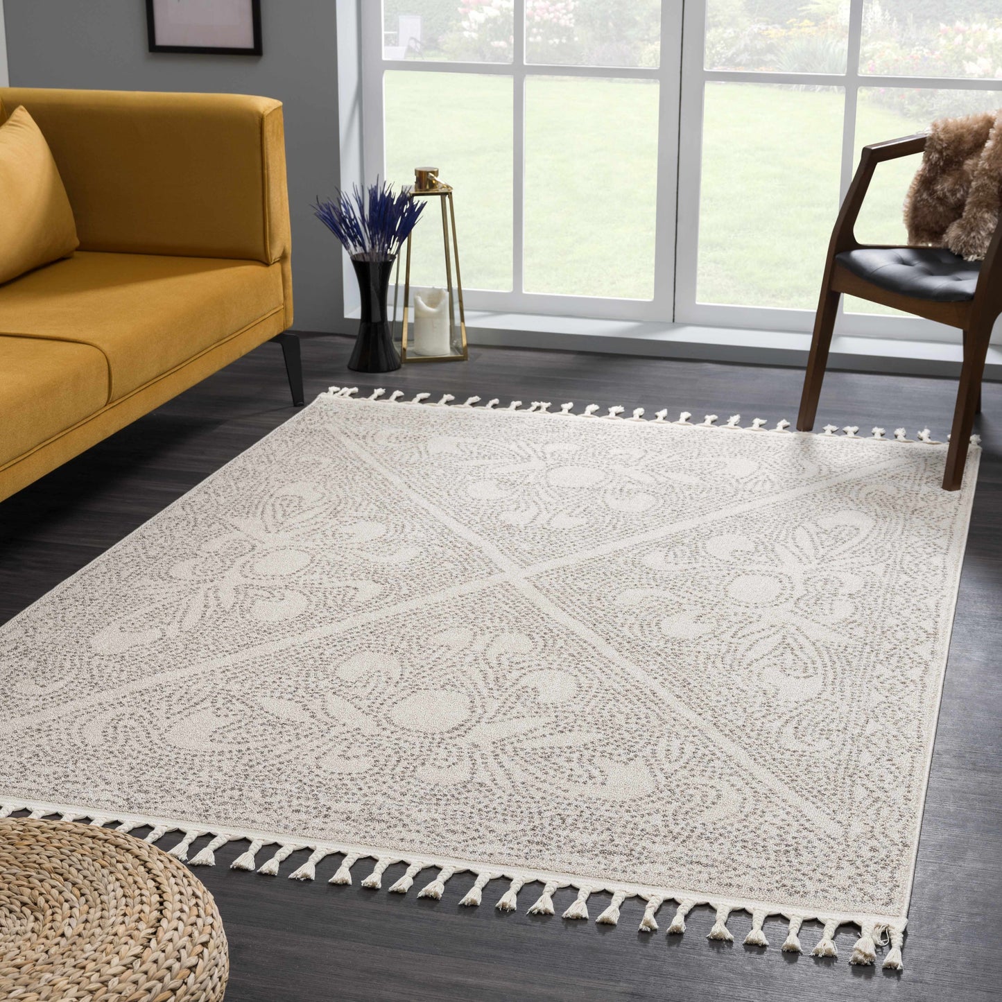 Birdwood Cream & Brown Area Rug - 5’3’’ x 7’3’’ Rectangle - Boutique Rugs