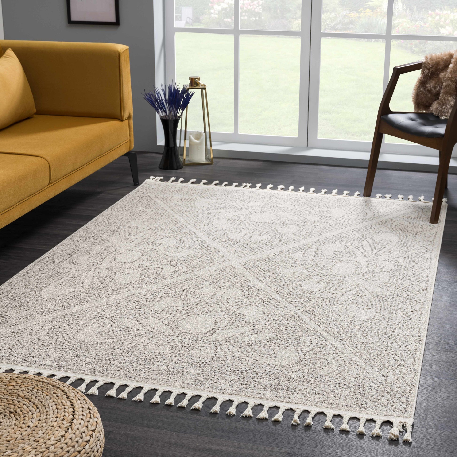 Birdwood Cream & Brown Area Rug - 5’3’’ x 7’3’’ Rectangle - Boutique Rugs