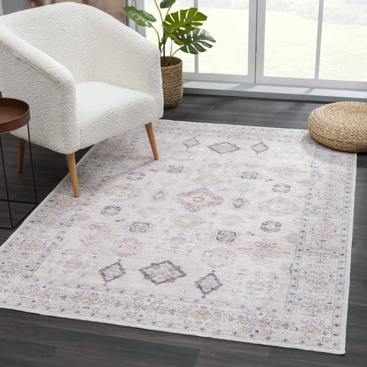 Beige Beckett Vintage Washable Area Rug - Boutique Rugs