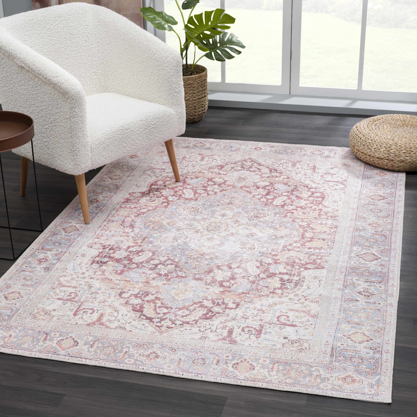 Cream Rust Leeston Vintage Washable Area Rug - Clearance - Boutique Rugs