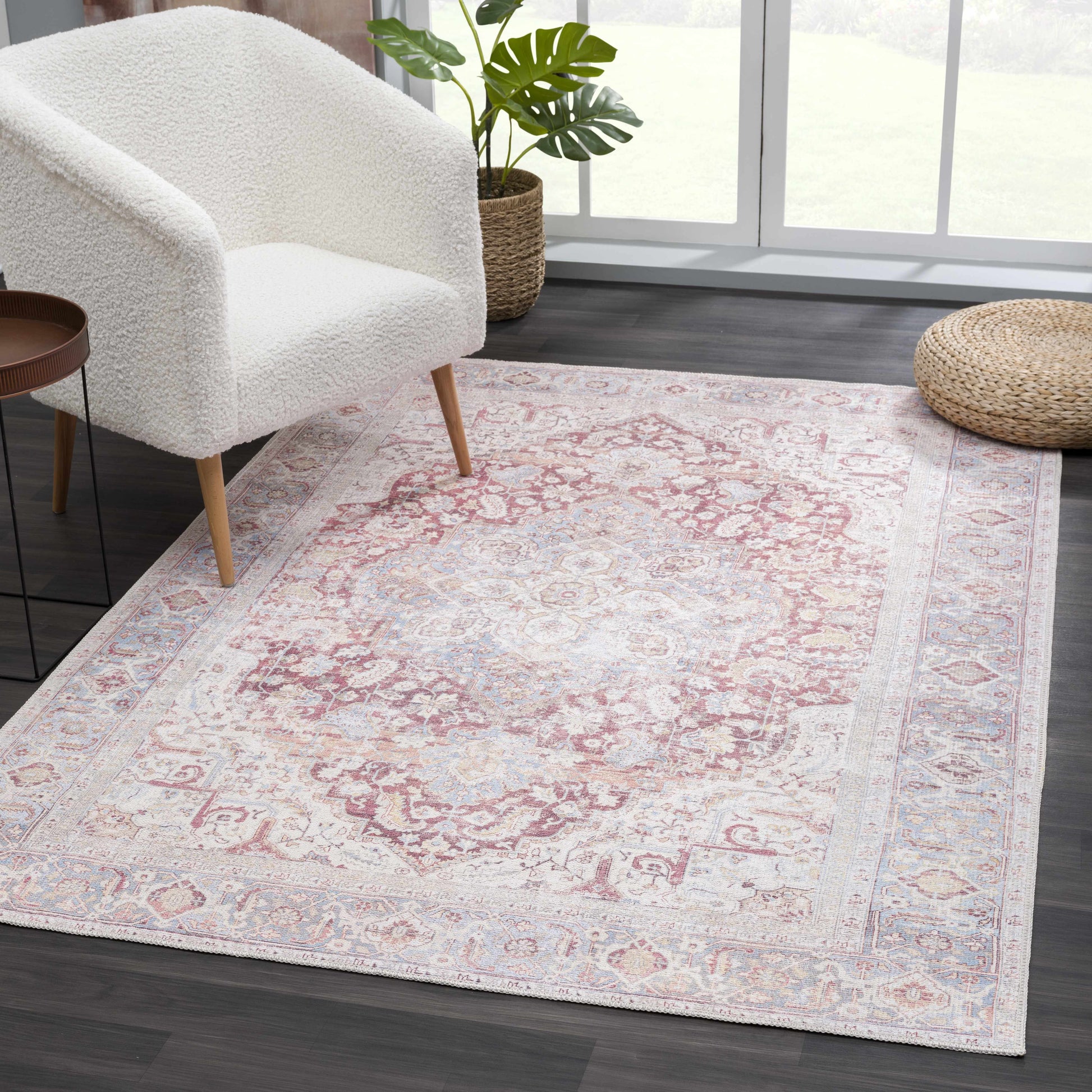 Cream Rust Leeston Vintage Washable Area Rug - Clearance - Boutique Rugs