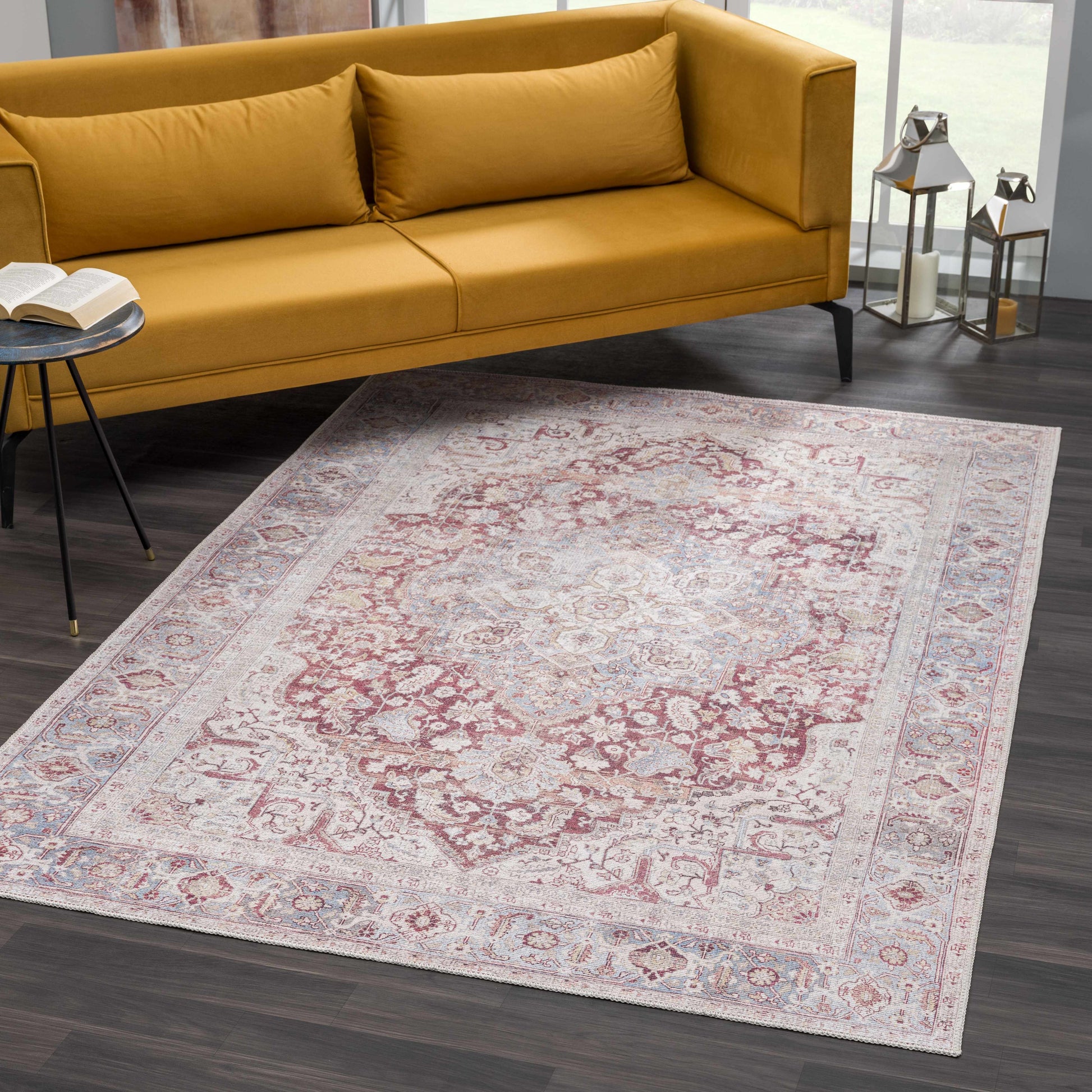 Cream Rust Leeston Vintage Washable Area Rug - Clearance - Boutique Rugs