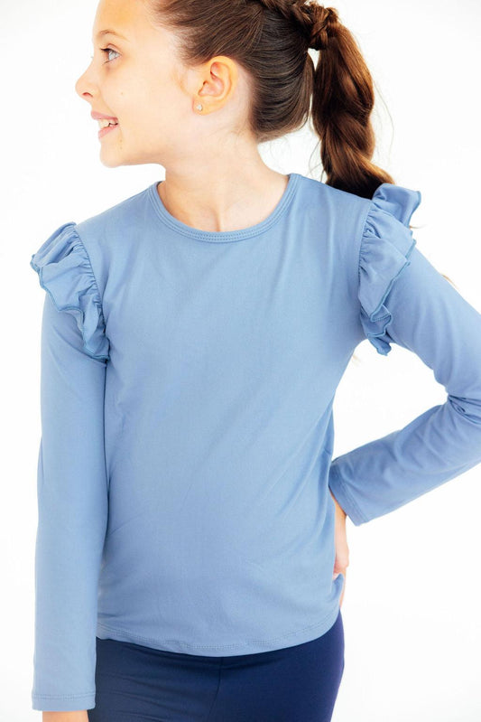 Dusty Blue L/S Ruffle Tee - Mila & Rose ®
