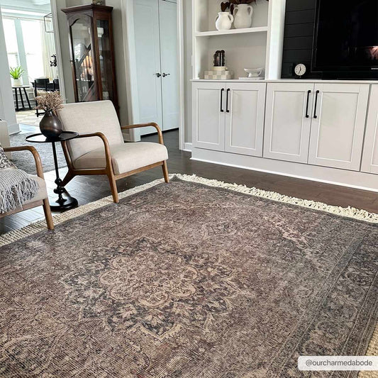 Dusty Sage Washable Persian Rug - 6’7’’ x 9’ Rectangle - Boutique Rugs