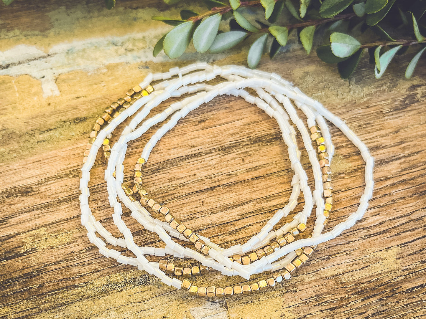 Beautiful White Bead Stacking Bracelet Set