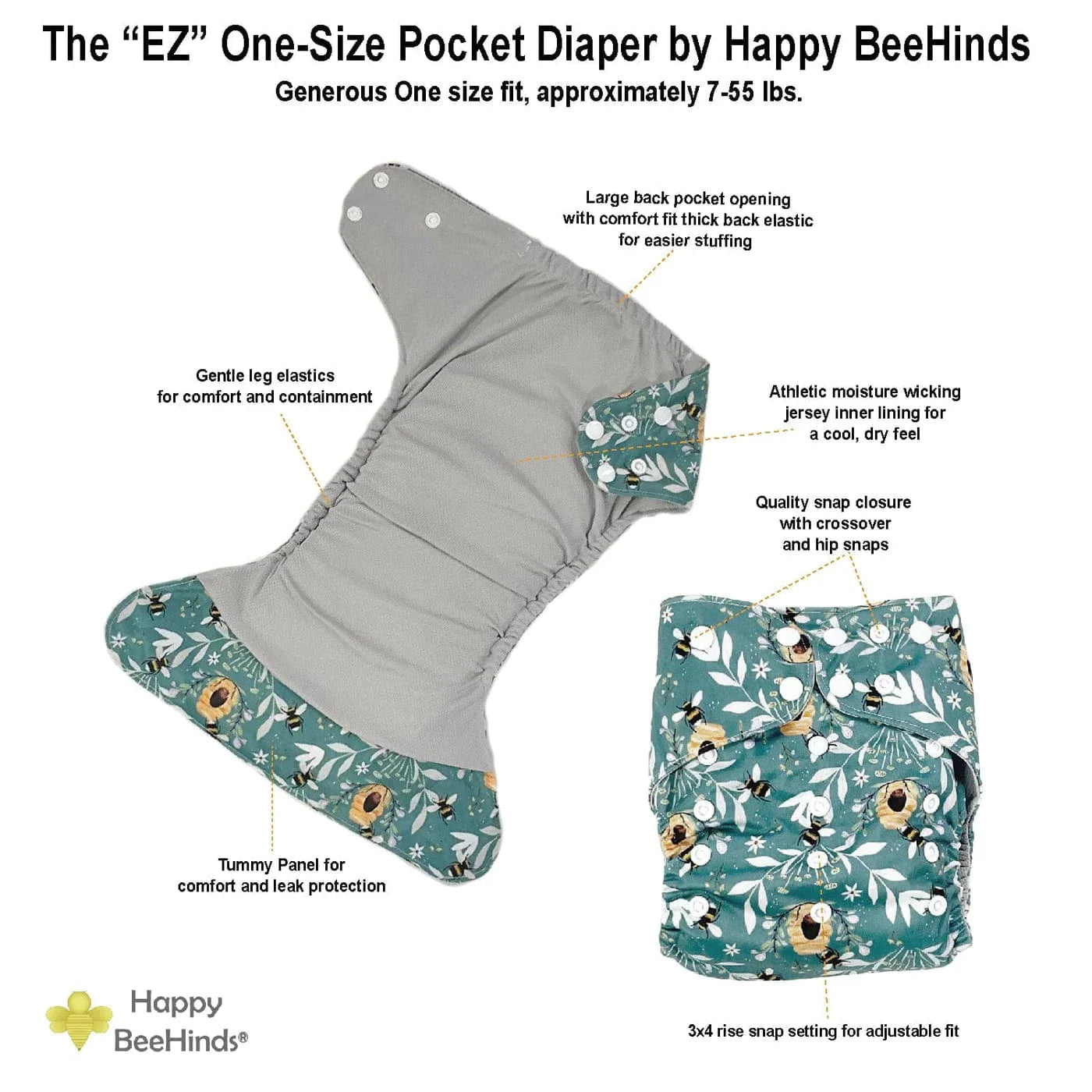 The "EZ" Pocket Diaper (One Size) by Happy BeeHinds - Creative Collection