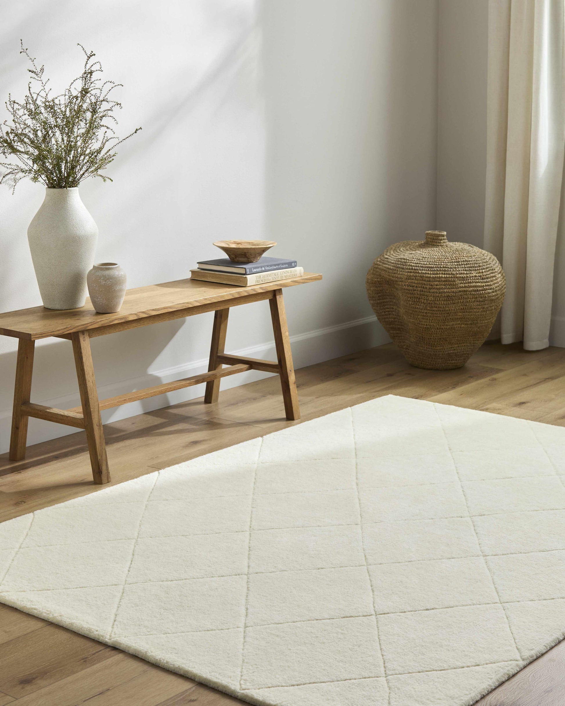 Ivory Diamonds Washable Wool Blend Area Rug - Boutique Rugs