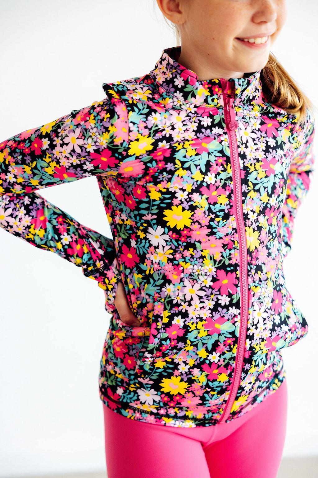 Flexible Floral Ruffle Activewear Zip Jacket - Mila & Rose ®