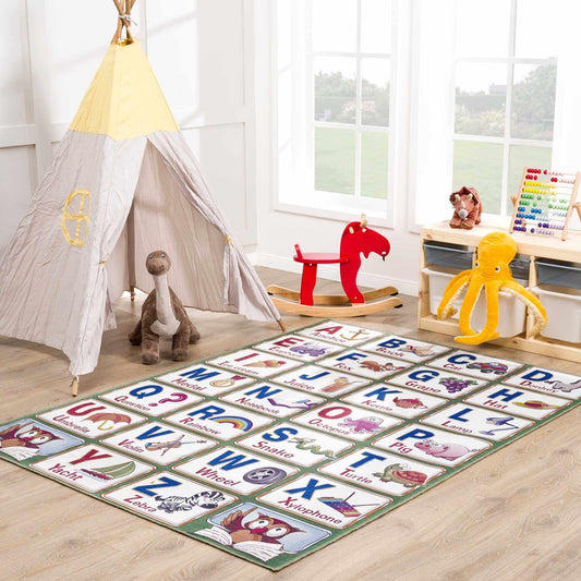 Alfombra lavable para niños con alfabeto colorido de Osric