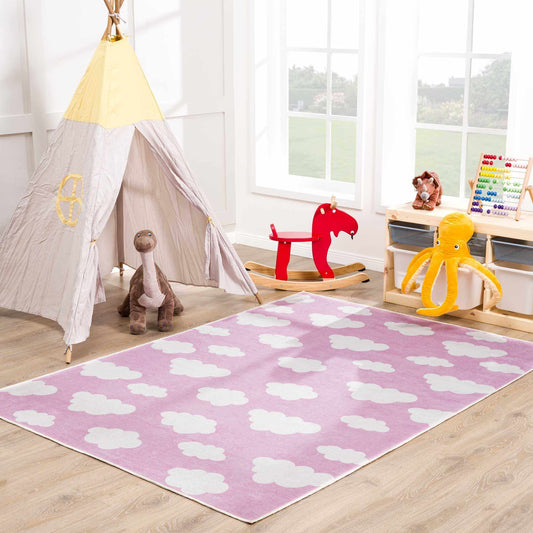 Nizar Pink Cloud Washable Kids Rug - Boutique Rugs
