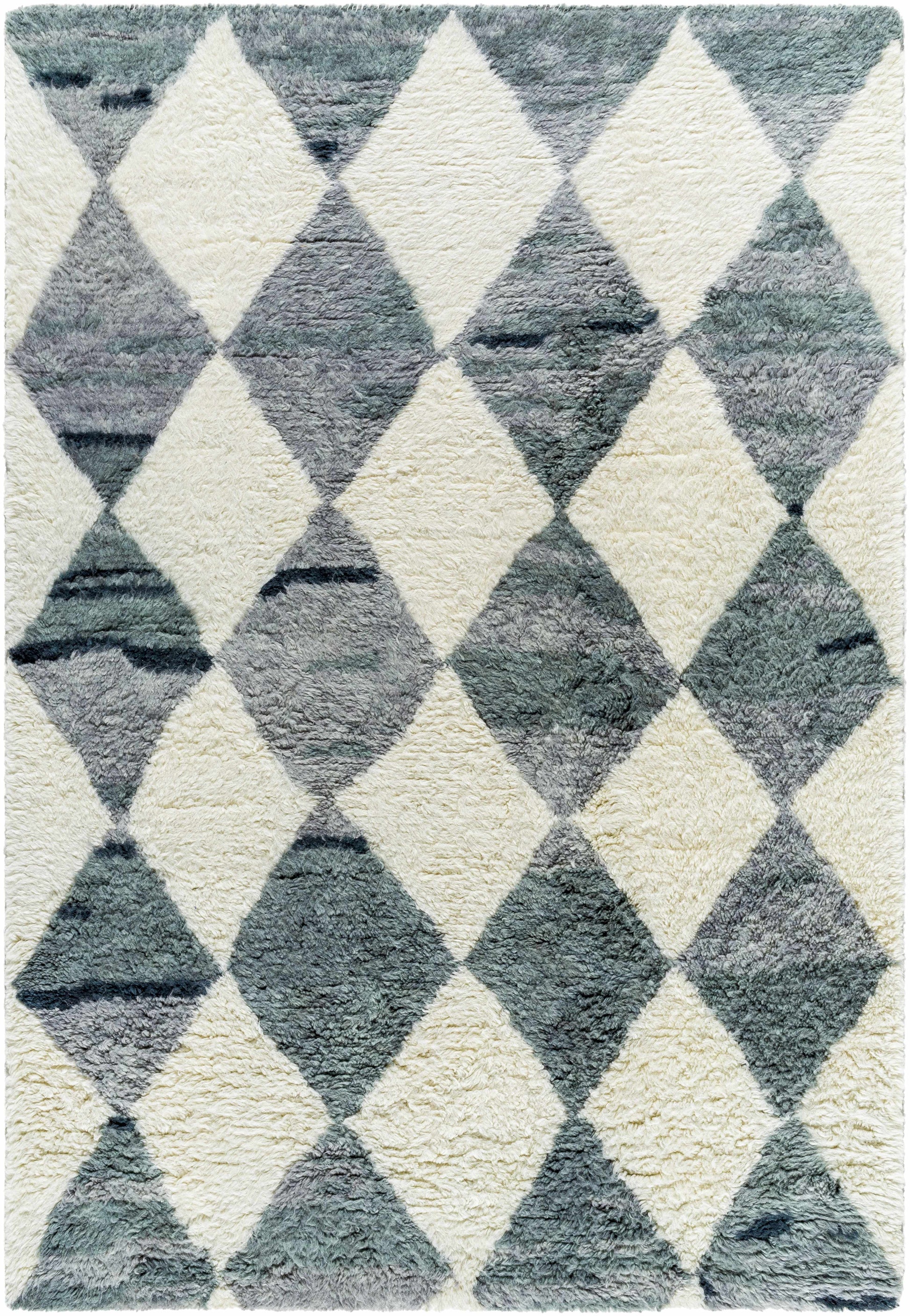 Gray Blue Diamonds Wool Rug - Boutique Rugs