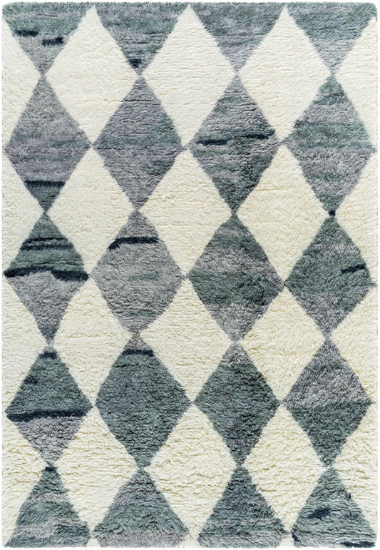 Gray Blue Diamonds Wool Rug - Boutique Rugs
