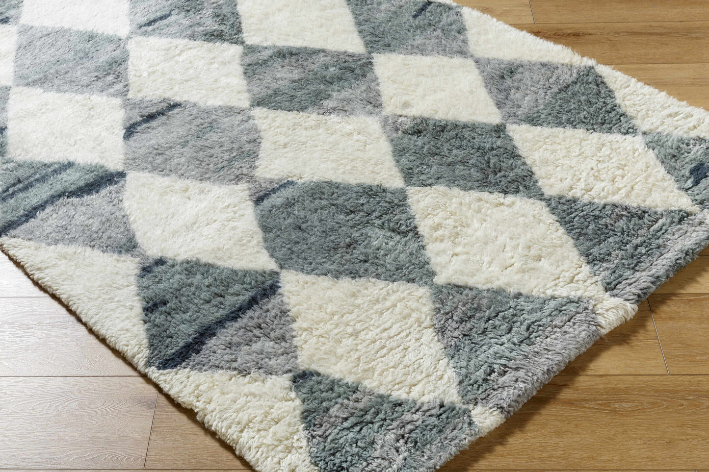 Gray Blue Diamonds Wool Rug - Boutique Rugs