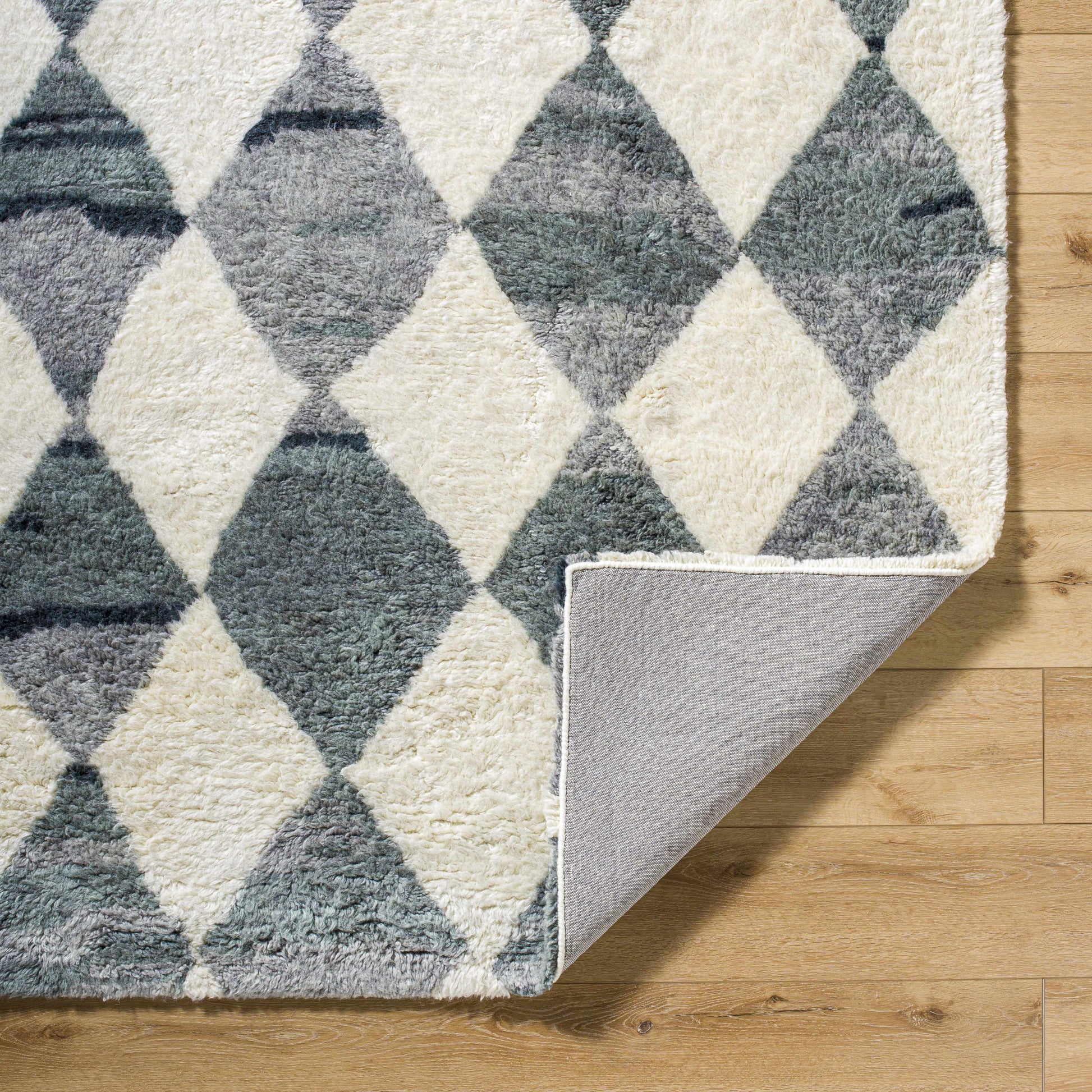 Gray Blue Diamonds Wool Rug - Boutique Rugs