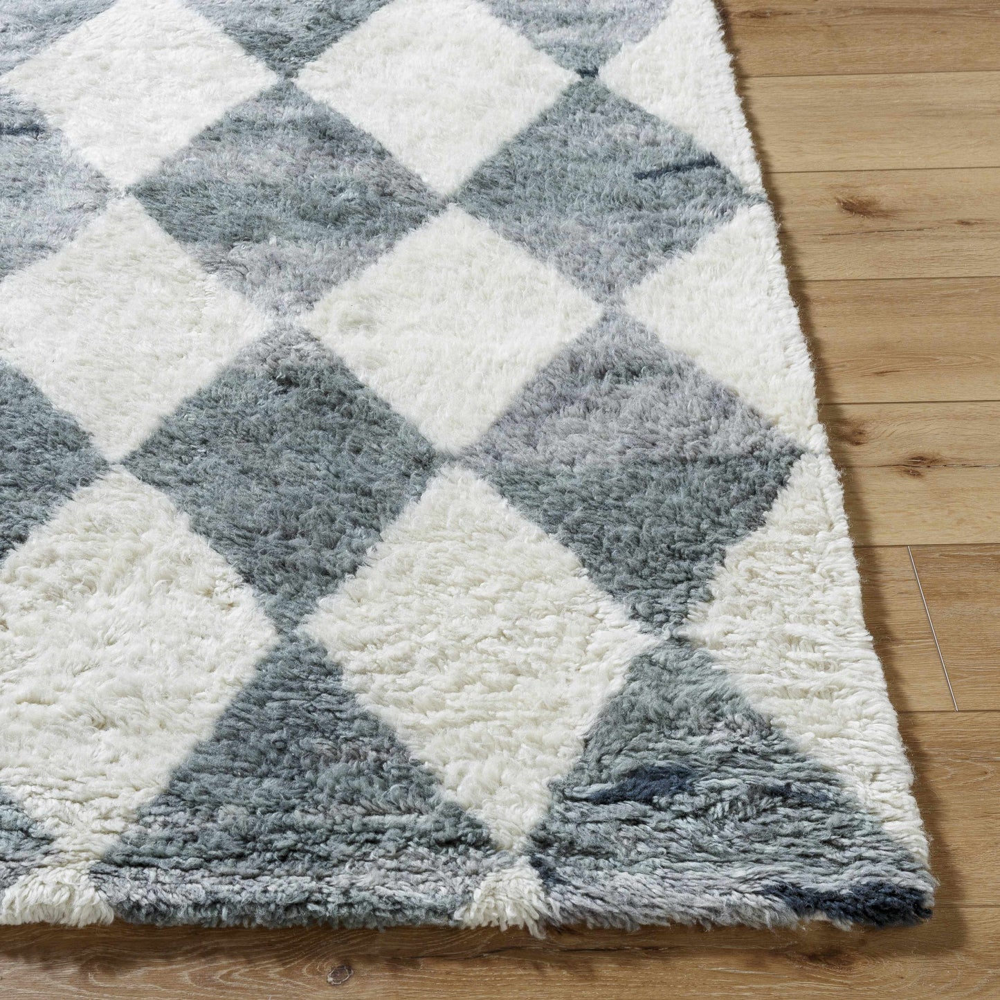 Gray Blue Diamonds Wool Rug - Boutique Rugs