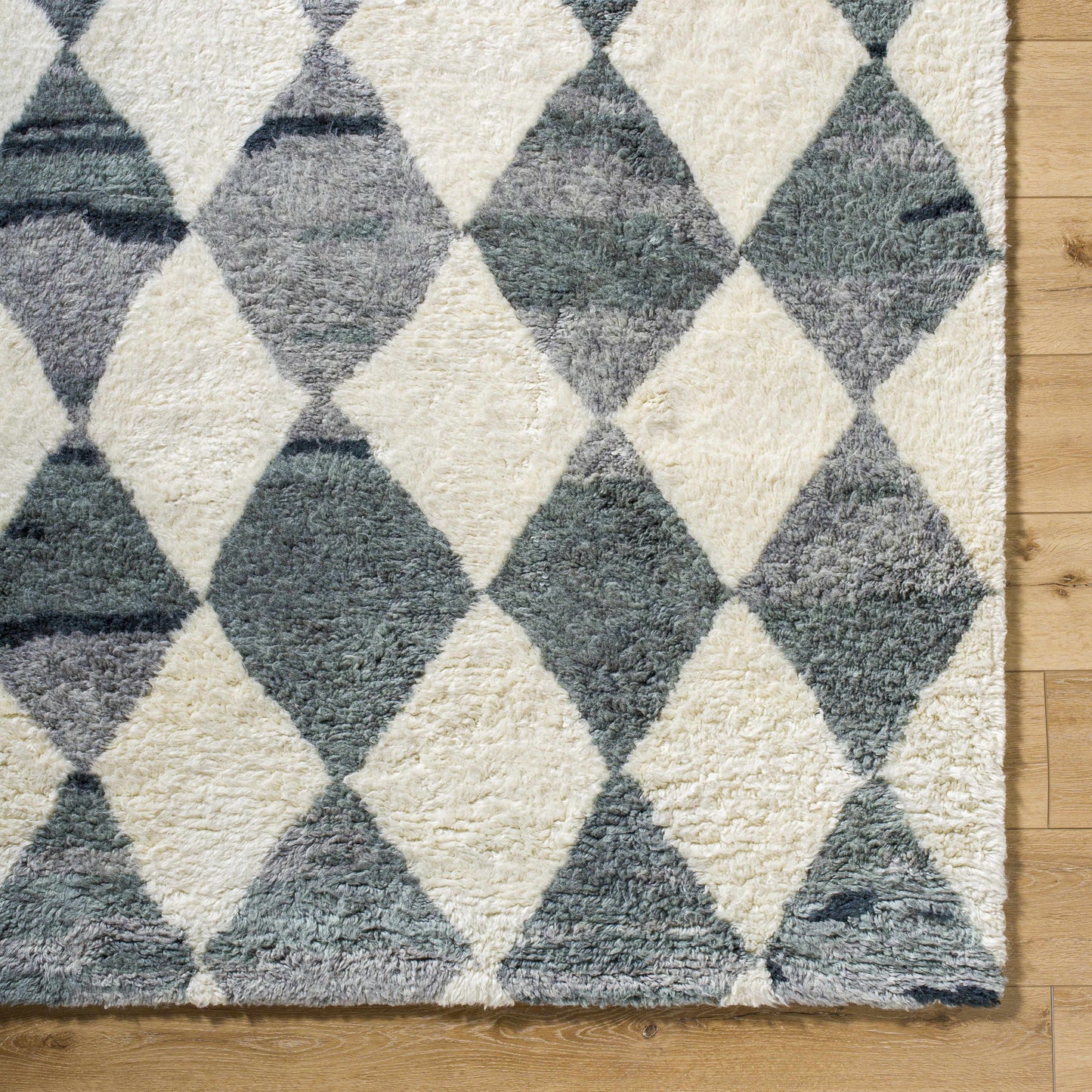 Gray Blue Diamonds Wool Rug - Boutique Rugs