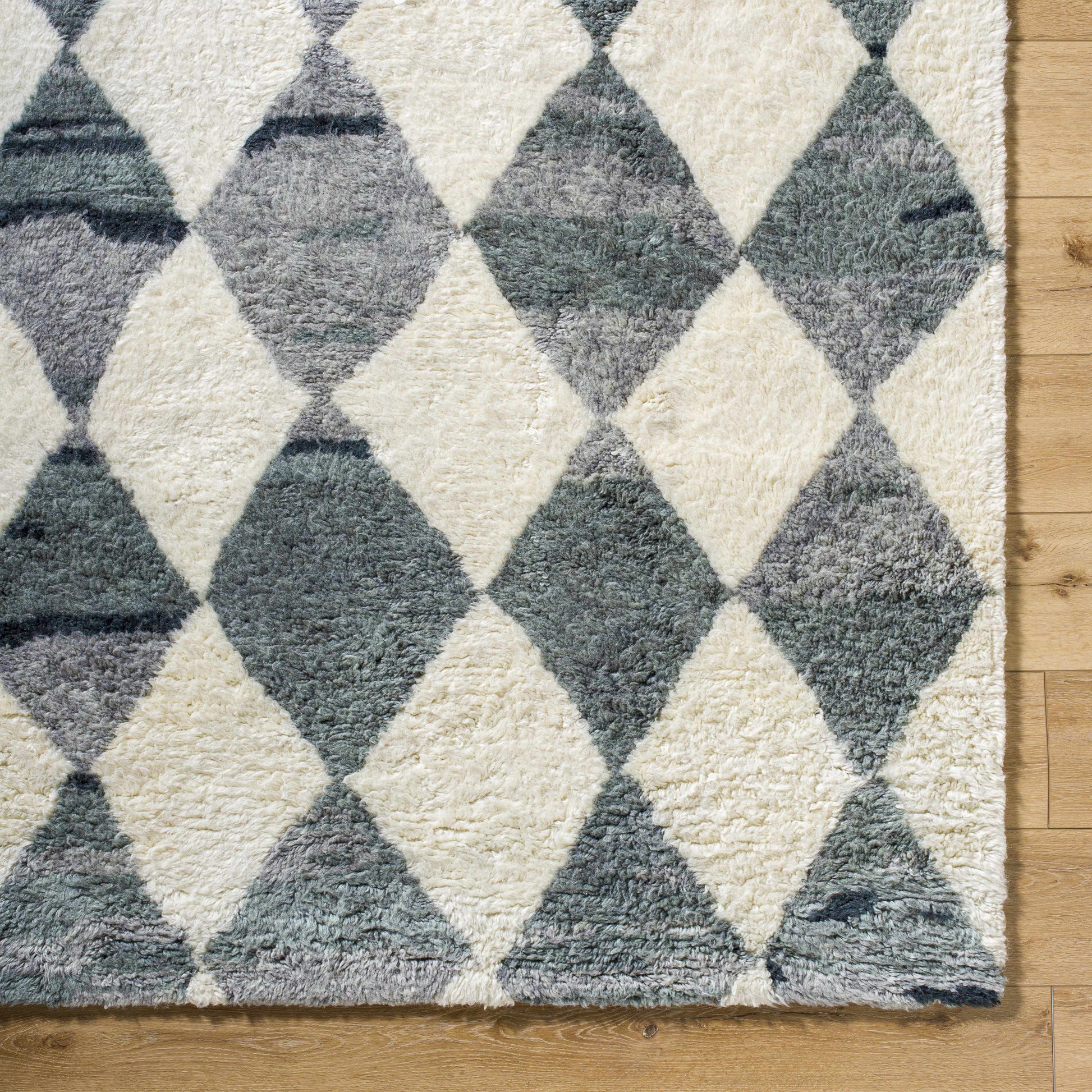 Gray Blue Diamonds Wool Rug - Boutique Rugs
