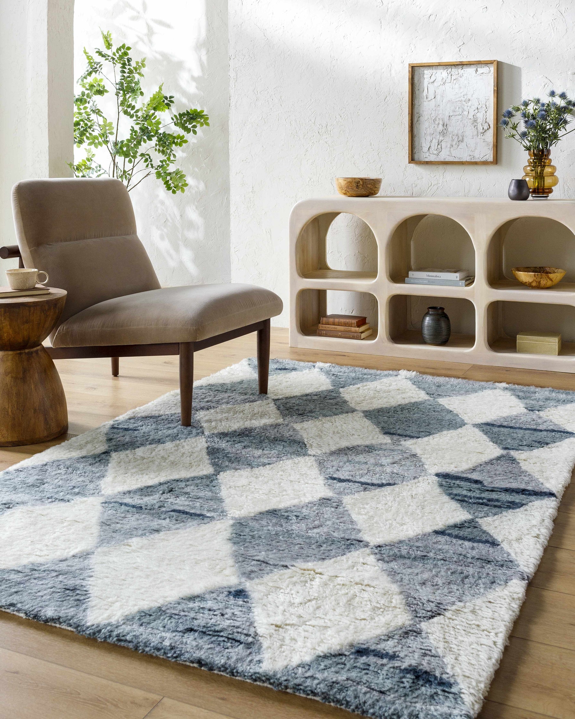Gray Blue Diamonds Wool Rug - Boutique Rugs