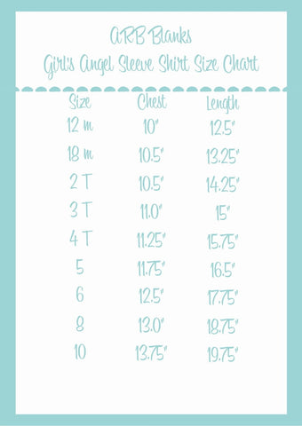 Teal-framed girls angel sleeve double shirt size chart